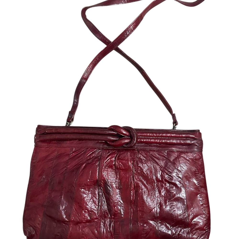 VTG EEL Skin Burgundy Oxblood Red Leather Crossbody Bag
